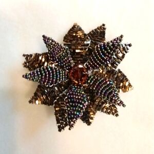 Vintage Chico's Multi-Color Amber Poinsettia Beaded Pin Brooch Pre-owned EUC